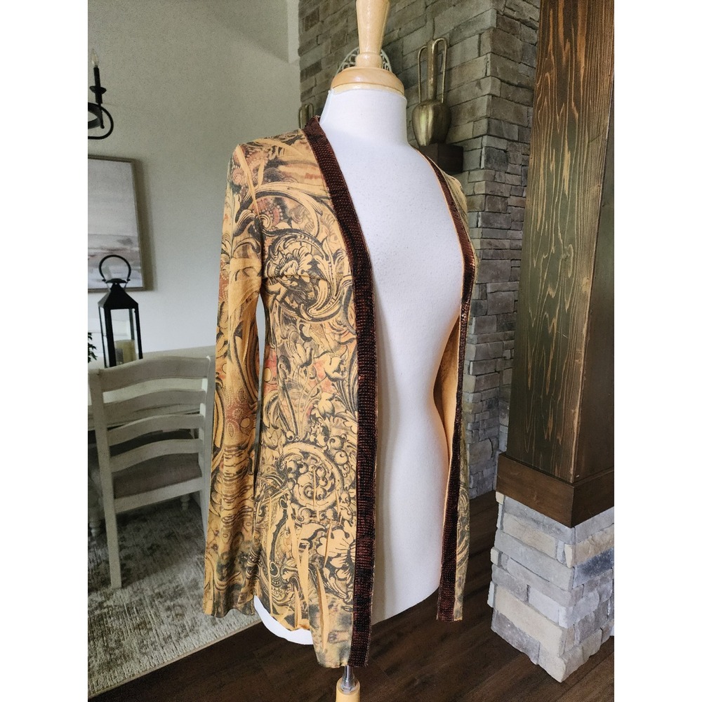 Y2K Cardigan Duster Rhinestone Filigree Boho Artsy Whimsigoth Festival Womens S